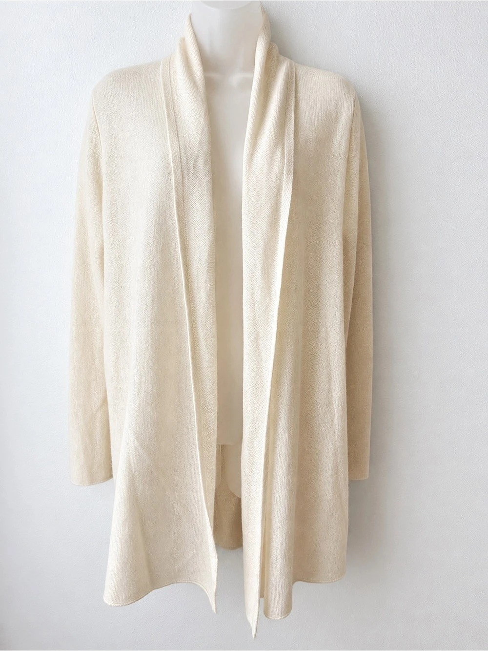 White + Warren Cashmere Open-Front Cardigan Cream Medium Longline